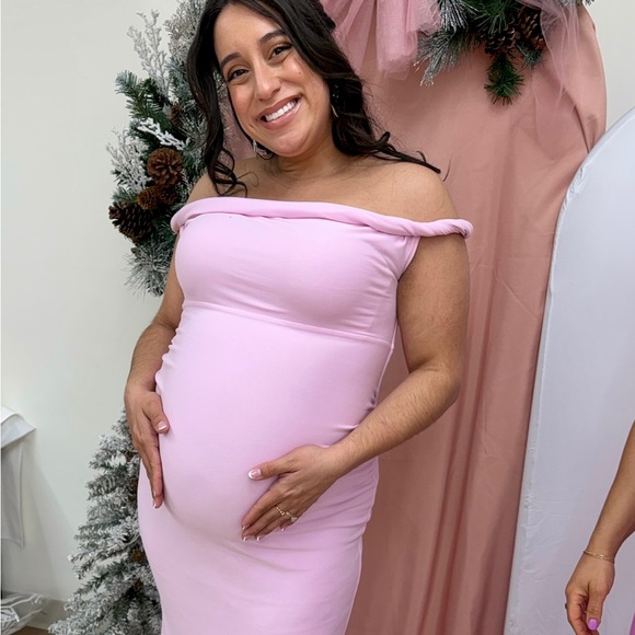 Club LLondon LITA- Pink Twisted Asymmetric Maternity Maxi Dress - Picture 4 of 5